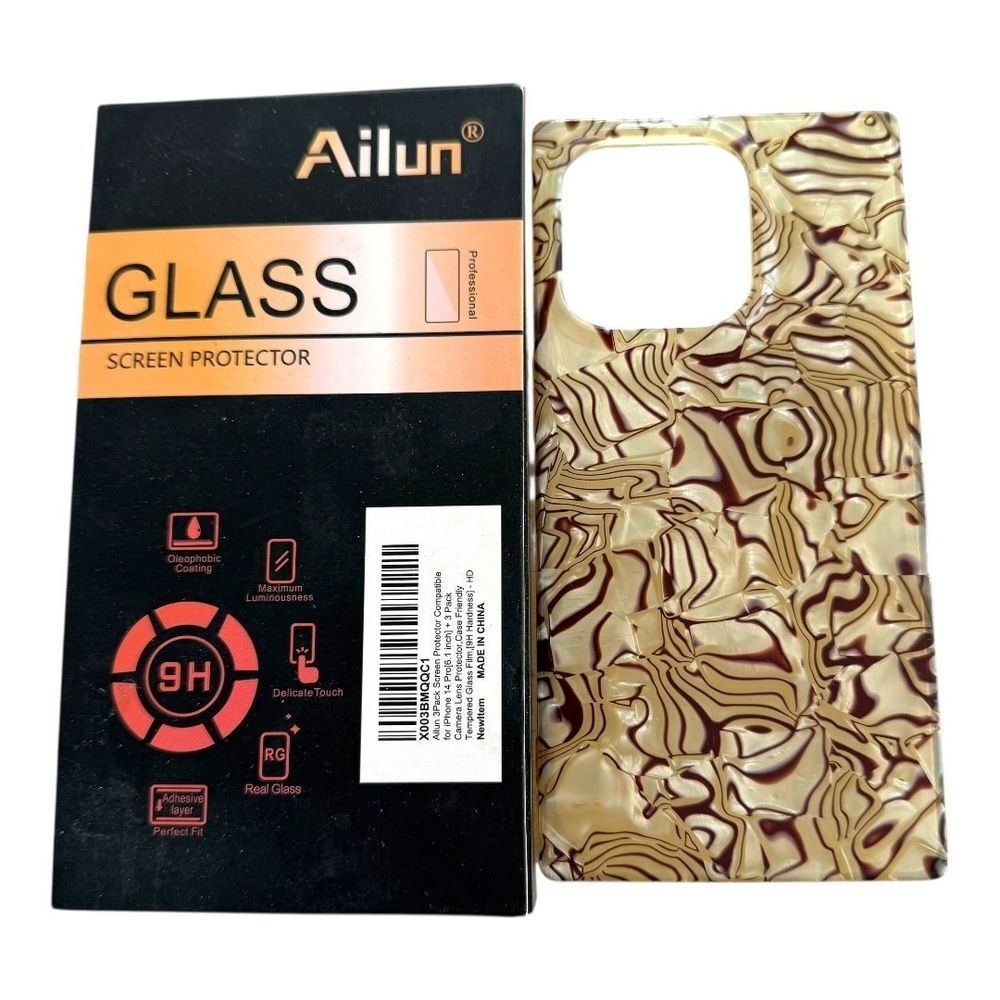 Square iPhone 14 Pro Case Cover Iridescent Caramel Silicone 3 Screen Protectors